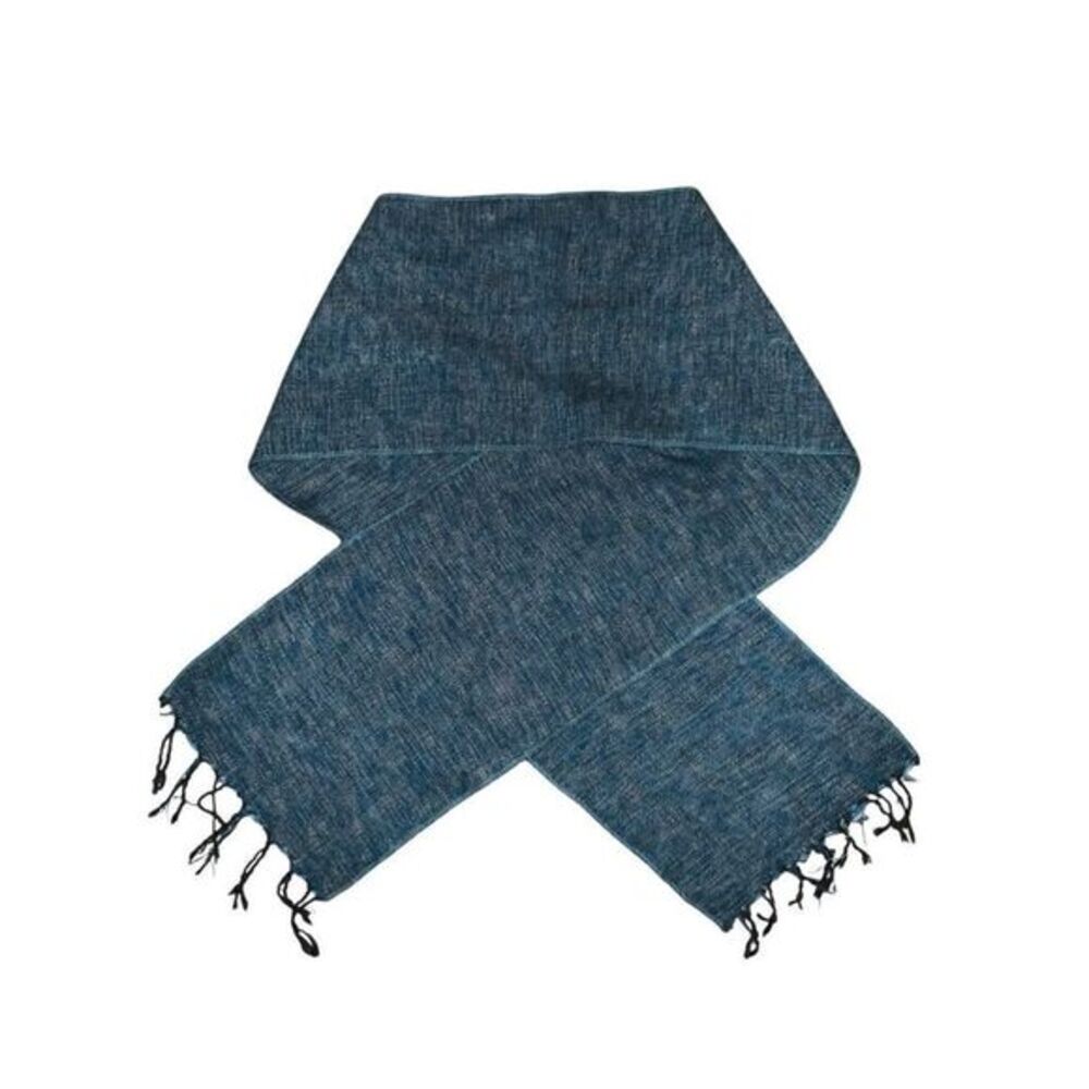 Zig Zag Wool Scarf Blue Fringed Boho Vintage